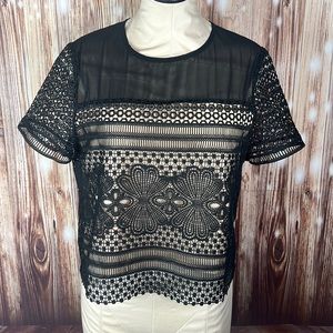 Jenn Black Cropped Embroidered Short Sleeved Top Medium